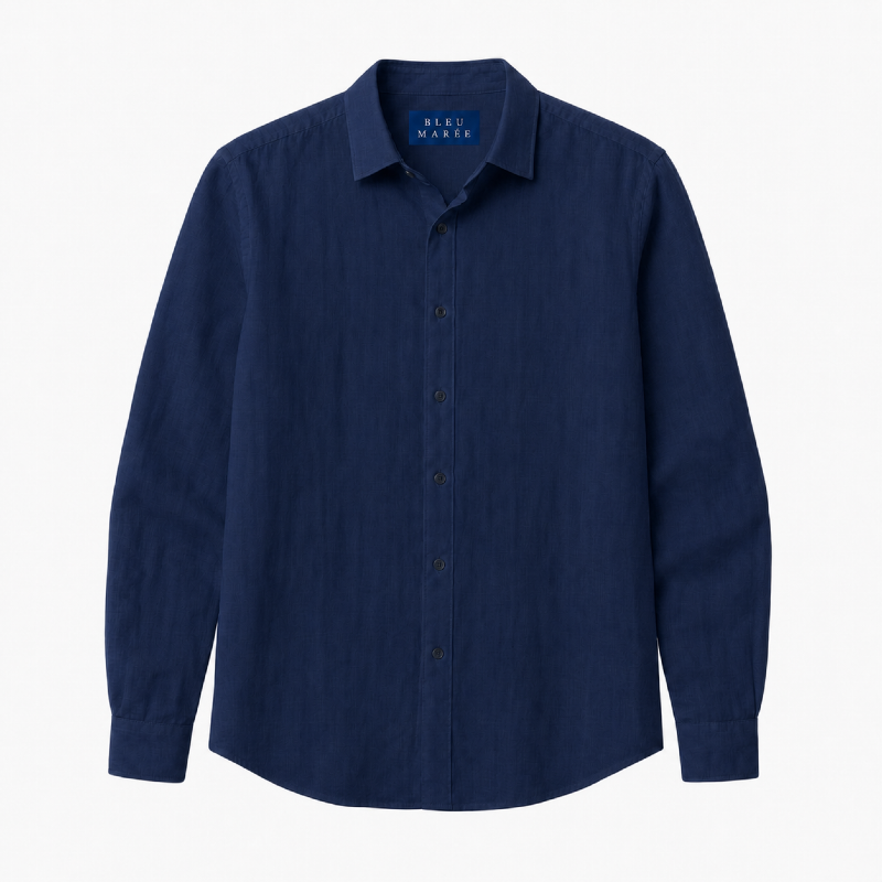 Marbella Linen Shirt Navy - Frontal